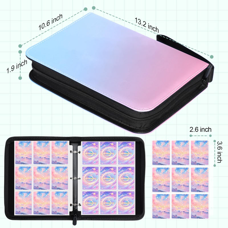 Winsing Card Binder 4 Pocket, 400 Pockets Card Holder Compatible with Game Cards Gift for Girls, Trading Card Binder Album Case Book Storage For Photocards, Small,Pink - Image 3