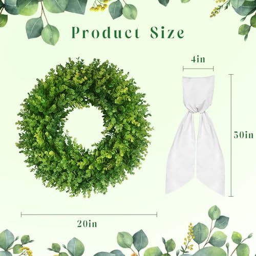 Diltik 20''Boxwood Wreaths for Front Door,Artificial Spring Summer Wreath,Boxwood Wreaths with Sash,All Seasons Wreath for Farmhouse,Wedding,St Patrick's Day Decoration,Indoor & Outdoor - Image 2