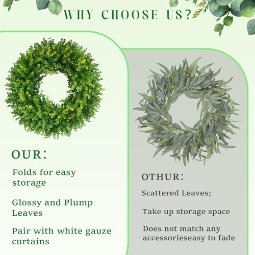 Diltik 20''Boxwood Wreaths for Front Door,Artificial Spring Summer Wreath,Boxwood Wreaths with Sash,All Seasons Wreath for Farmhouse,Wedding,St Patrick's Day Decoration,Indoor & Outdoor - Image 5