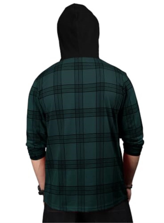eyebogler Mens Checkered Hooded Neck Full Sleeve T-Shirt - Image 2