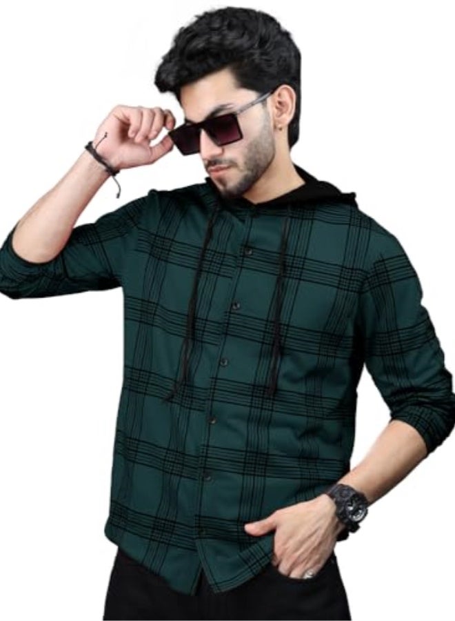 eyebogler Mens Checkered Hooded Neck Full Sleeve T-Shirt - Image 1