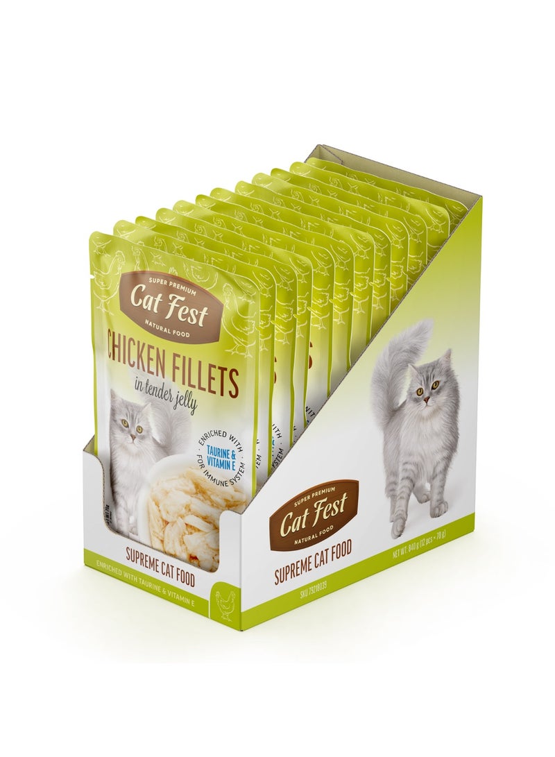 Cat Fest CatFest Chicken Fillets in Tender Jelly, Natural Wet Cat Food, Soft Texture, Grain-Free, High Protein, 70g Pouch  - Image 4