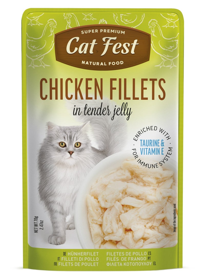 Cat Fest CatFest Chicken Fillets in Tender Jelly, Natural Wet Cat Food, Soft Texture, Grain-Free, High Protein, 70g Pouch  - Image 5