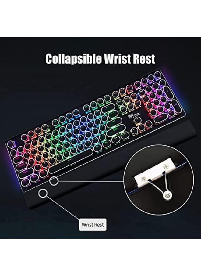 RK ROYAL KLUDGE - S108 Typewriter Style Retro Mechanical Gaming Keyboard Wired With True Rgb Backlit Collapsible Wrist Rest 108 Key Blue Switch Round Keycap Black - Image 1