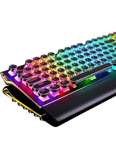 S108 Typewriter Style Retro Mechanical Gaming Keyboard Wired With True Rgb Backlit Collapsible Wrist Rest 108 Key Blue Switch Round Keycap Black