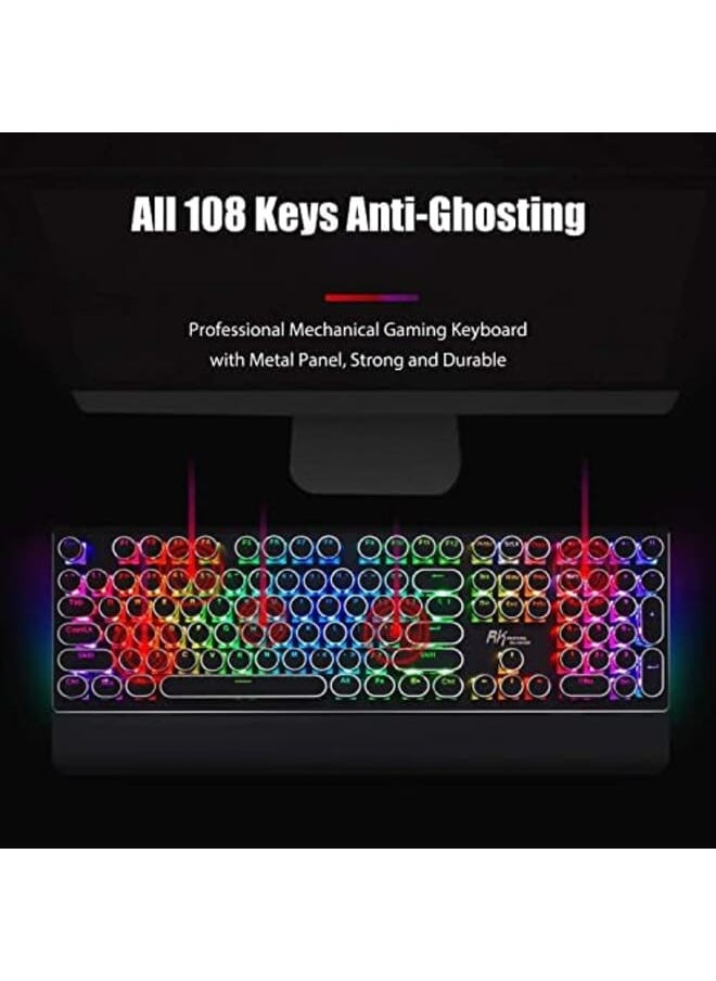 RK ROYAL KLUDGE - S108 Typewriter Style Retro Mechanical Gaming Keyboard Wired With True Rgb Backlit Collapsible Wrist Rest 108 Key Blue Switch Round Keycap Black - Image 1