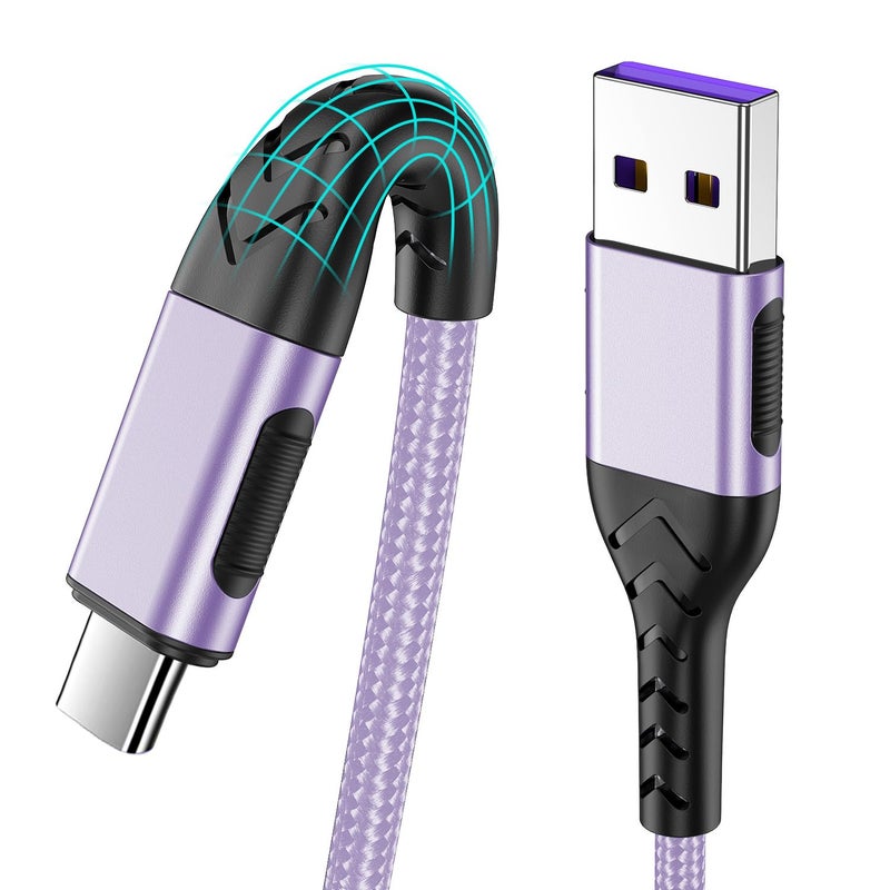 Durcord USB C Fast Charger Cable, 2Pack 6ft USB Charger Fast Charging Type C Cord Cable, 6 Foot Type C Charger Premium Nylon Braided USB Cable Only for A-C Sam Sung and Android-Light Purple - Image 1