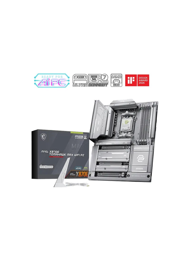 MSI MAG X870E TOMAHAWK MAX WiFi AM5 ATX Motherboard – DDR5 8400+ OC, PCIe 5.0 x16, Wi-Fi 7, 5Gb Ethernet, USB4 Type-C, HDMI 2.1, Bluetooth 5.4, High-End VRM & Thermal Design | 911-7E84-001 - Image 1