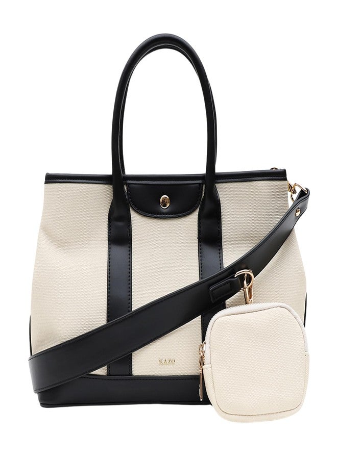Kazo Bag Off White Brown Structured Shoulder Handbag | Premium Faux Leather Purse - Image 1