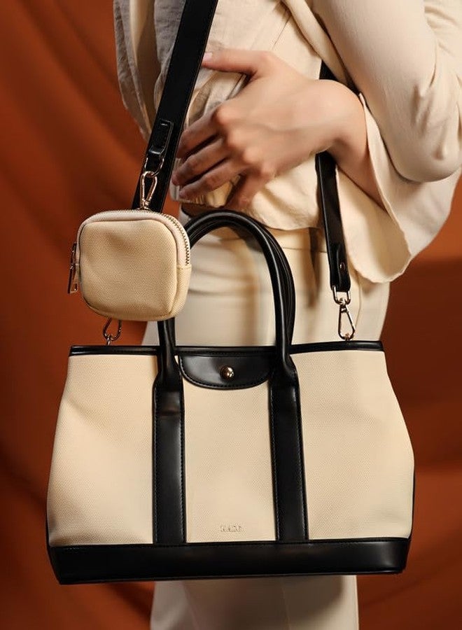 Kazo Bag Off White Brown Structured Shoulder Handbag | Premium Faux Leather Purse - Image 3