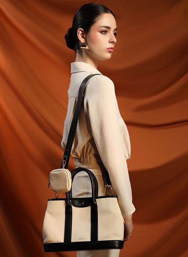 Kazo Bag Off White Brown Structured Shoulder Handbag | Premium Faux Leather Purse - Image 2