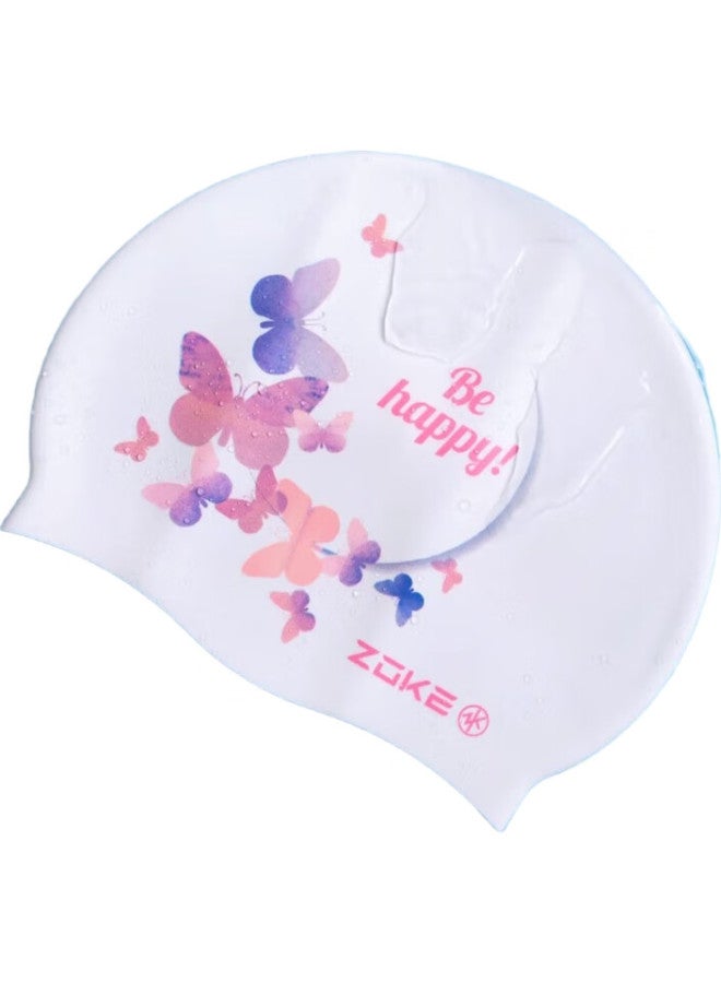Zoke Adult Swim Cap, Silicone Waterproof Ear Protection, Comfortable Non-Constricting, For Swimming Training, White Butterfly, 623603212 - Image 1