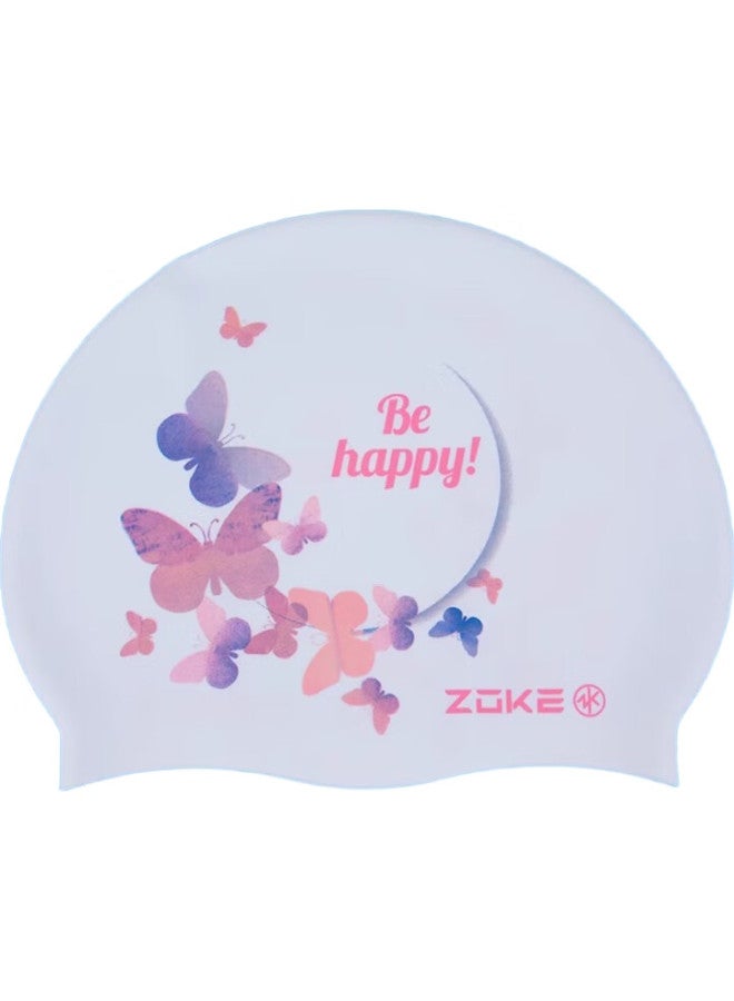 Zoke Adult Swim Cap, Silicone Waterproof Ear Protection, Comfortable Non-Constricting, For Swimming Training, White Butterfly, 623603212 - Image 2