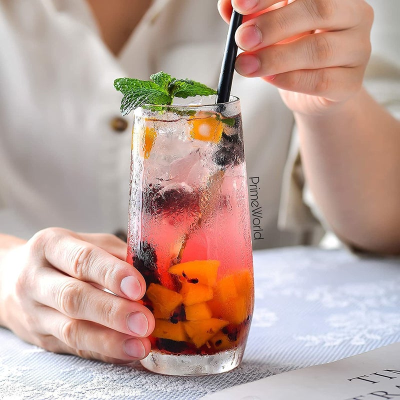 PrimeWorld طقم كؤوس زجاجية كريستالية شفافة 300 مل - 6 قطع - كؤوس شرب طويلة للماء، العصير، المشروبات الباردة، موهيتو، كوكتيل، خالية من الرصاص، مثالية للمنزل، المطاعم والحفلات - Image 2