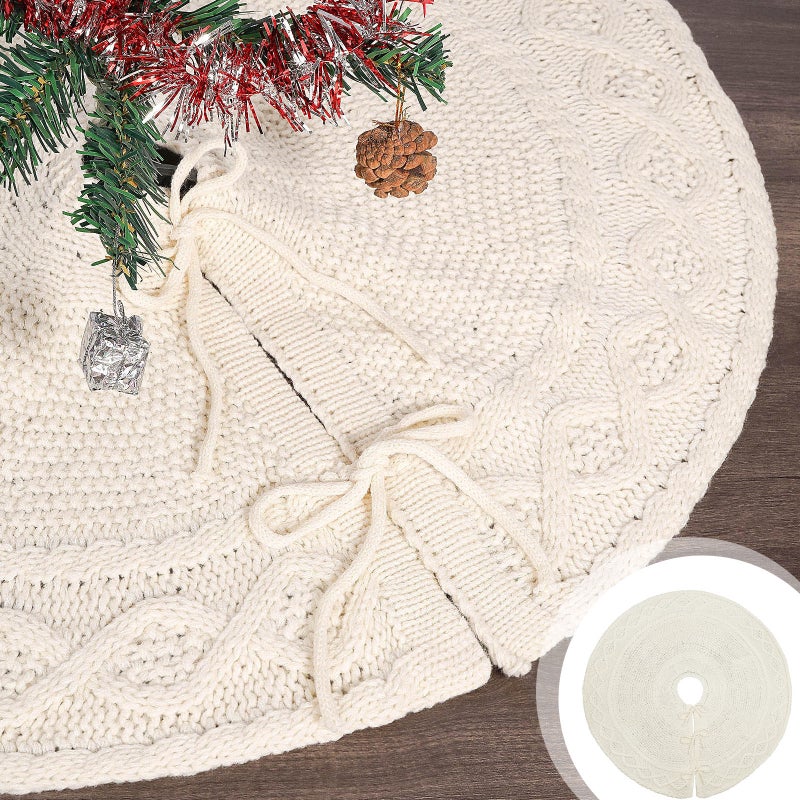Lhrmh White Christmas Tree Skirt – Soft Knitting Cotton Xmas Collar – Rustic Holiday Decorations – Ideal for Trees & Holiday Parties - Image 3