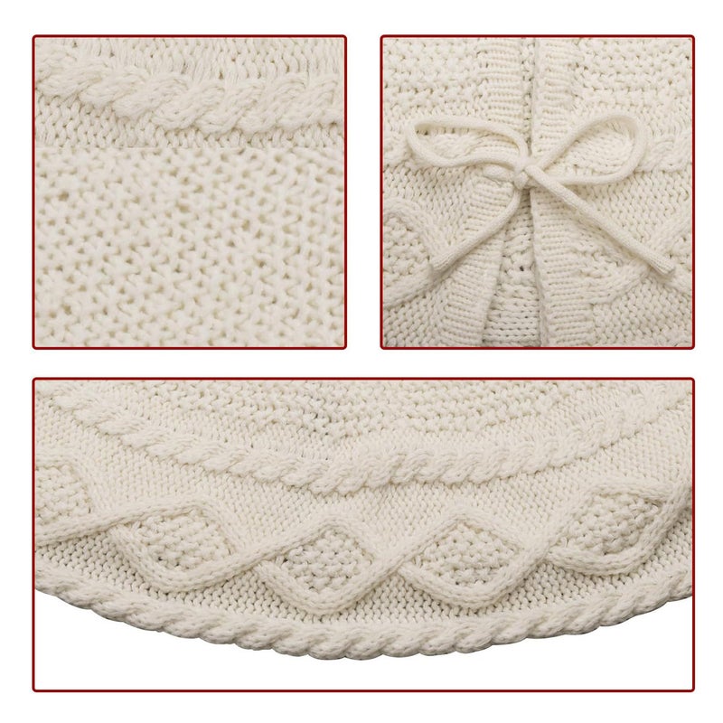 Lhrmh White Christmas Tree Skirt – Soft Knitting Cotton Xmas Collar – Rustic Holiday Decorations – Ideal for Trees & Holiday Parties - Image 5