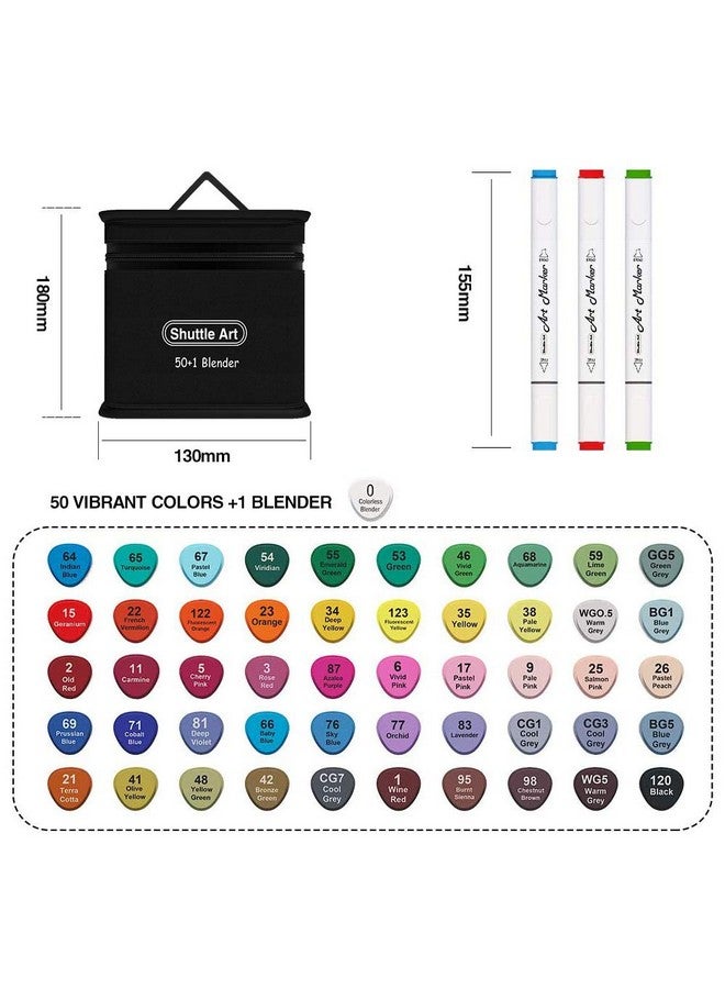 Shuttle Art Shuttle Art 51 Colors Dual Tip Alcohol Based Art Markers, 50 Colors plus 1 Blender Permanent Marker Pens Highlighters with Case Perfect for Illustration Adult Coloring Sketching and Card Making…  - Image 2