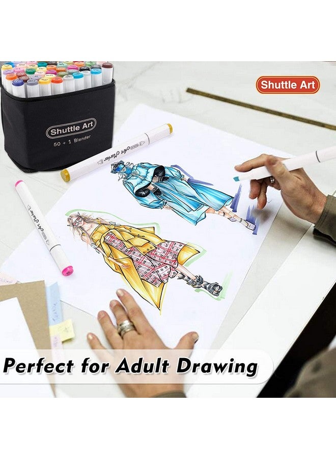 Shuttle Art Shuttle Art 51 Colors Dual Tip Alcohol Based Art Markers, 50 Colors plus 1 Blender Permanent Marker Pens Highlighters with Case Perfect for Illustration Adult Coloring Sketching and Card Making…  - Image 5