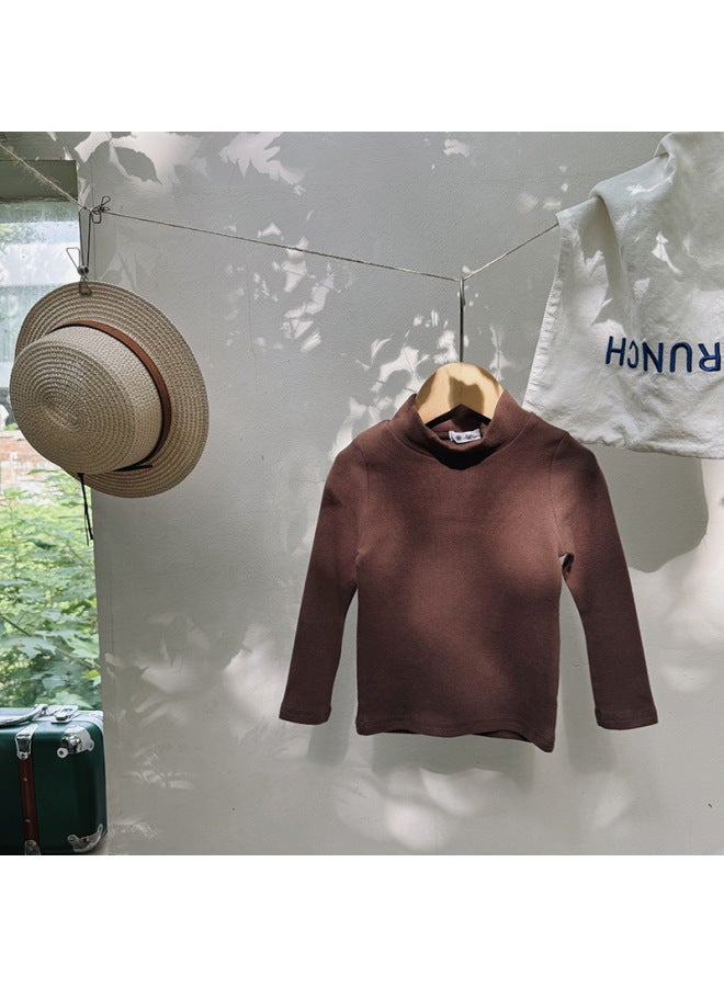 Children's Solid Color Cotton Long-sleeve T-shirt Base Layer Spring And Autumn Boys And Girls Half-turtleneck Brushed Thickened Top