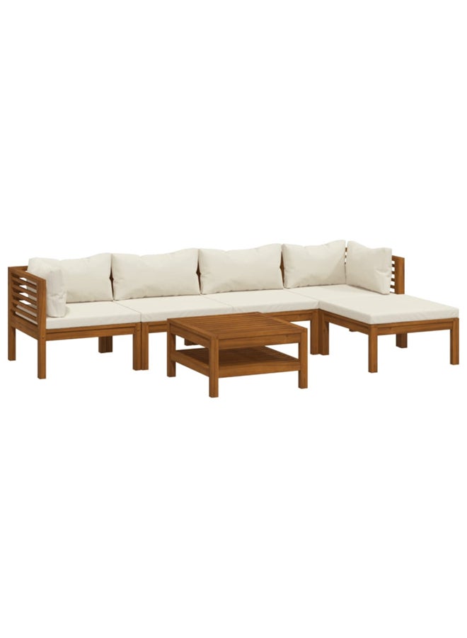 vidaxl 6 Piece Garden Lounge Set with Cream Cushion Solid Acacia Wood 3086929 - Image 1