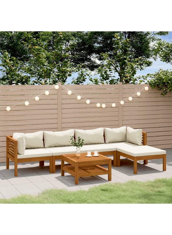 vidaxl 6 Piece Garden Lounge Set with Cream Cushion Solid Acacia Wood 3086929 - Image 2