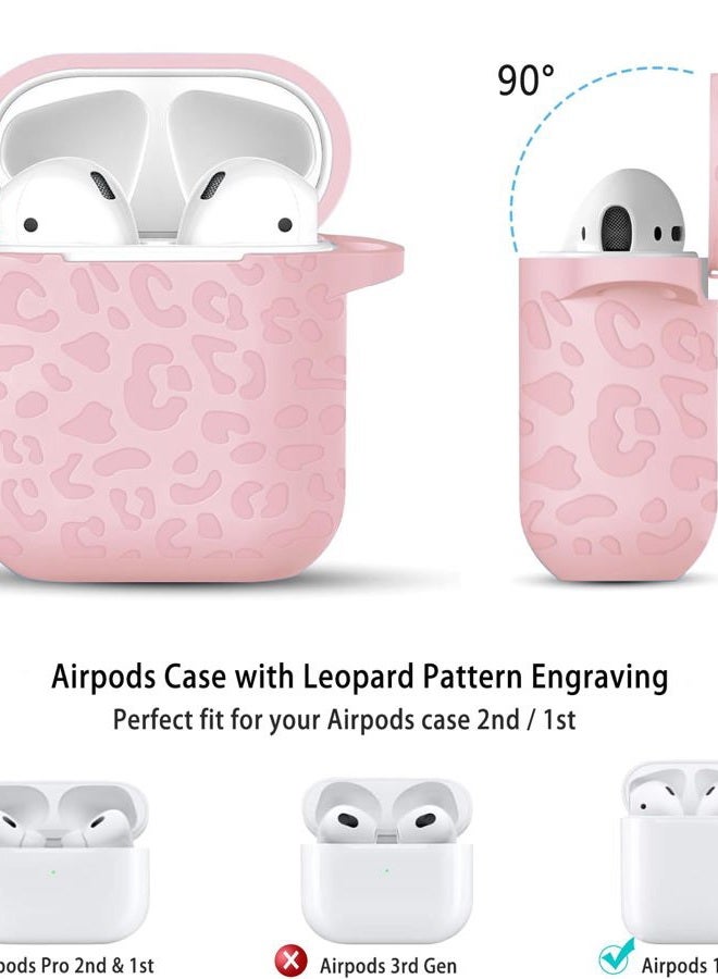 Gawnock for Airpod Case & Airpods 2nd Generation Case Leropard Engraved Skin Cover Compatible with AirPods 2nd/1st Charging Case,Cute Soft Silicone Full Protective, Front LED Visible, Pink - Image 2