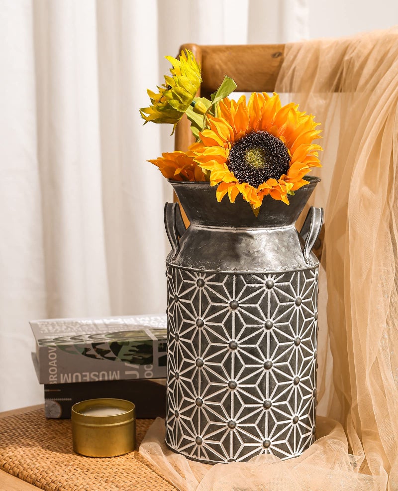 Venalys Vintage Galvanized Metal Milk Can  Farmhouse Decorative Flower Vase  Rustic French Country Milk Jug for Home Decor 10.6''H - Image 3