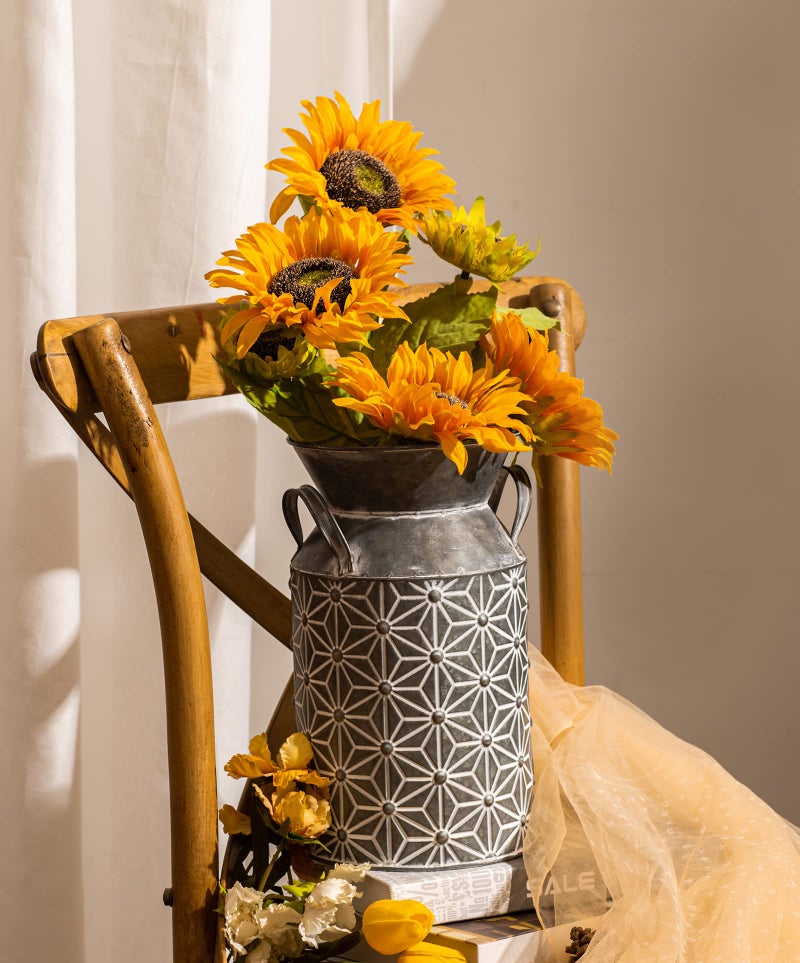 Venalys Vintage Galvanized Metal Milk Can  Farmhouse Decorative Flower Vase  Rustic French Country Milk Jug for Home Decor 10.6''H - Image 5
