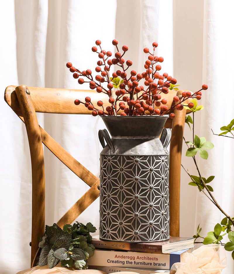 Venalys Vintage Galvanized Metal Milk Can  Farmhouse Decorative Flower Vase  Rustic French Country Milk Jug for Home Decor 10.6''H - Image 4