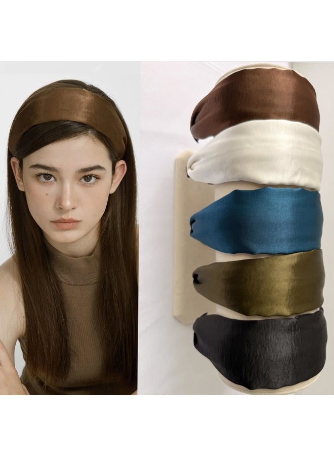 LONEEDY 5 Pack Wide Hard Headband with Teeth for Women, Girls's Hair Band Pleated Cloth Fabric Hair Hoop Accessories (5 Mixed color) - Image 2