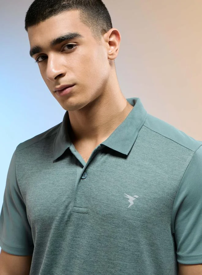 Technosport Technosport Men Green Slim Fit Melange Polo