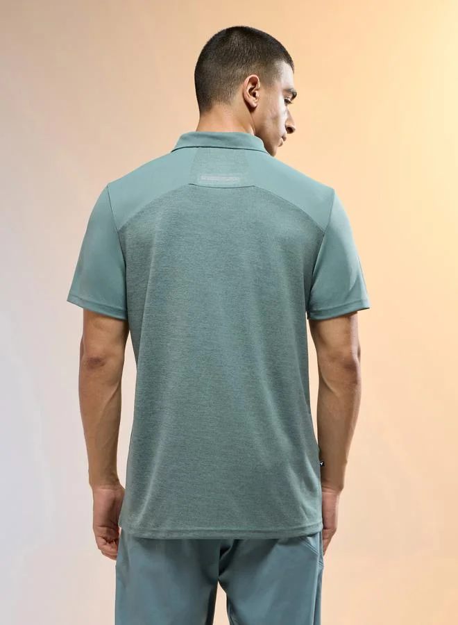 Technosport Technosport Men Green Slim Fit Melange Polo