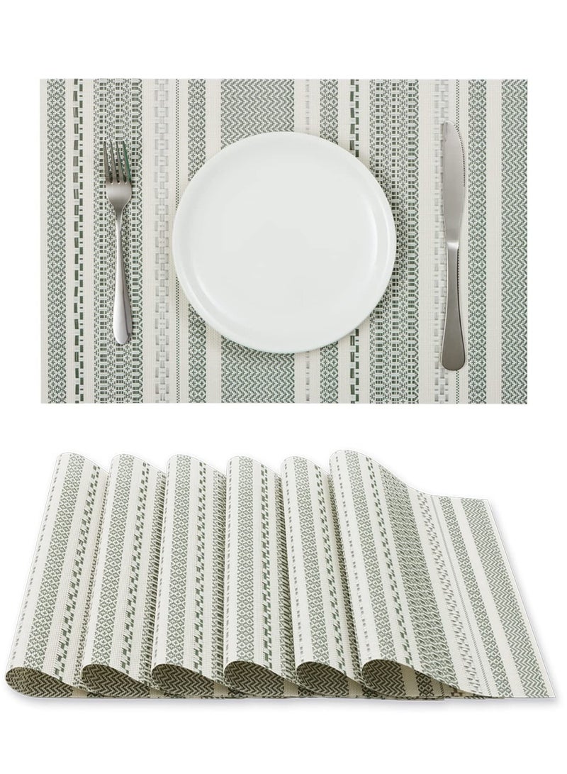 SYOSI Green Vinyl Placemats Set of 6, Heat & Stain Resistant, Non-Slip Place Mats, Washable & Wipeable Table Mats for Kitchen Dining, Indoor & Outdoor Decor - Image 1