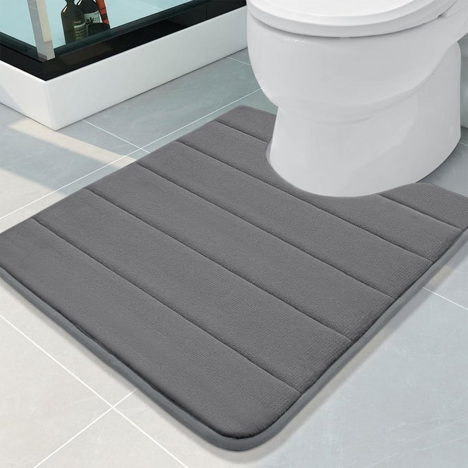 MEMORY FOAM USHAPED CONTOUR TOILET RUGS NON SLIP ABSORBENT THICK SOFT WASHABLE BATHROOM MAT FLOOR CARPET BATH RUGS MAT FOR TOILET BASE 24 X 20 GREY