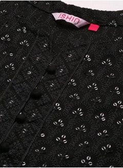 ISHIN BLACK Kurta Straight Fit 3/4 Sleeve Sleeve made from Rayon featuring Self Design design and Round Neck neckline - Perfect for Ethinic!  - Image 2