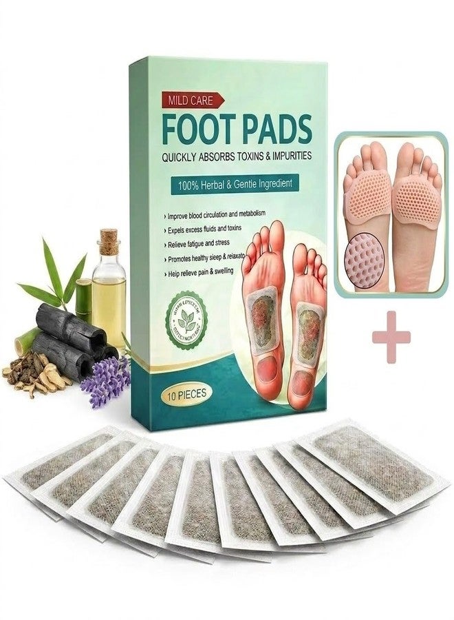 Jeoga Premium 2-in-1 Foot Care Combo - 10 Pcs Herbal Detox Foot Pads for Pain Relief & Toxins Removal with 1 Pair Washable Silicone Gel Honeycomb Forefoot Metatarsal Cushions - Image 2