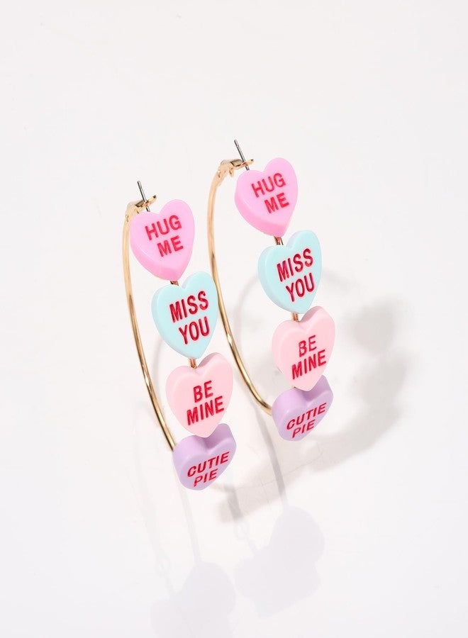 HZEYN Valentines Earrings for Women Conversation Heart Hoop Earrings Pink HUG ME BE MINE Candy Heart Earrings Valentine's Accessories (Style A) - Image 5