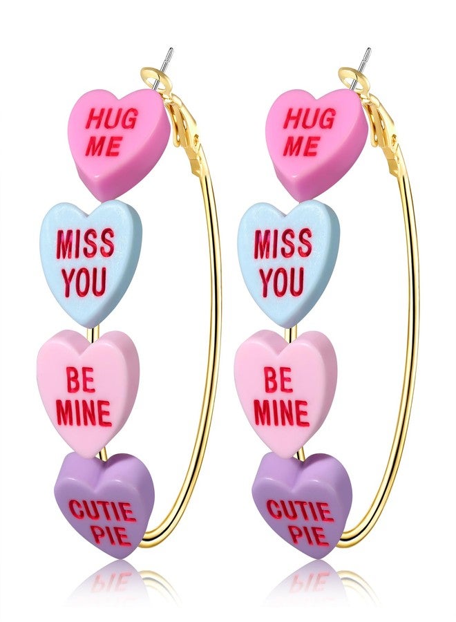 HZEYN Valentines Earrings for Women Conversation Heart Hoop Earrings Pink HUG ME BE MINE Candy Heart Earrings Valentine's Accessories (Style A) - Image 1