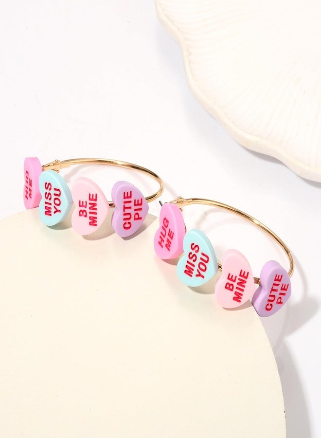 HZEYN Valentines Earrings for Women Conversation Heart Hoop Earrings Pink HUG ME BE MINE Candy Heart Earrings Valentine's Accessories (Style A) - Image 4