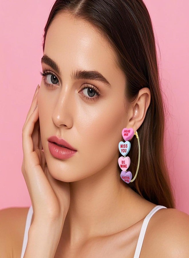 HZEYN Valentines Earrings for Women Conversation Heart Hoop Earrings Pink HUG ME BE MINE Candy Heart Earrings Valentine's Accessories (Style A) - Image 3