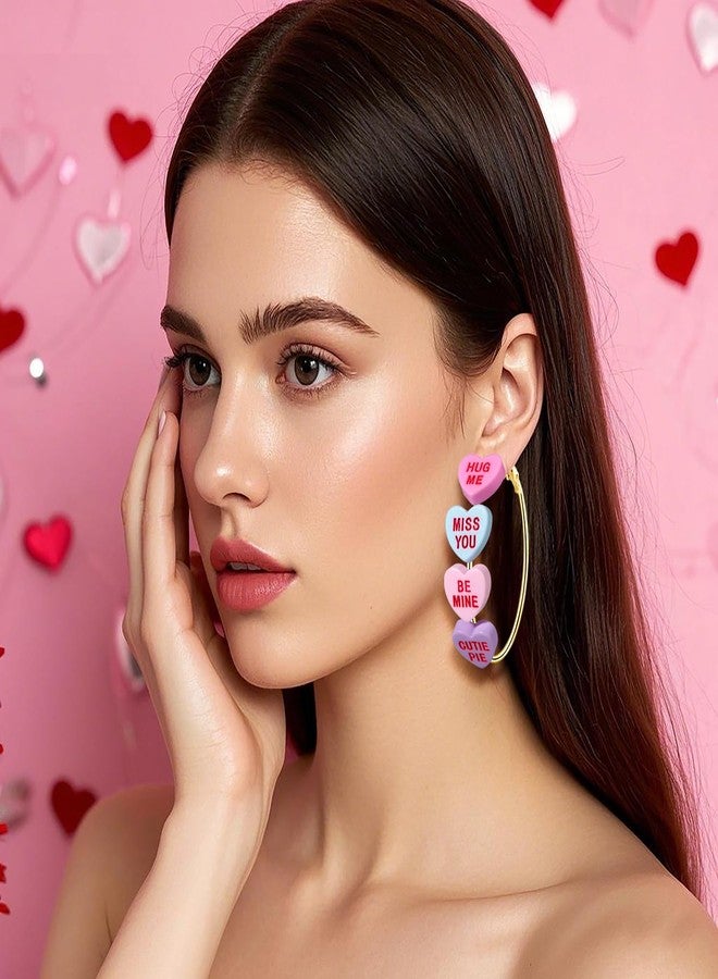 HZEYN Valentines Earrings for Women Conversation Heart Hoop Earrings Pink HUG ME BE MINE Candy Heart Earrings Valentine's Accessories (Style A) - Image 2