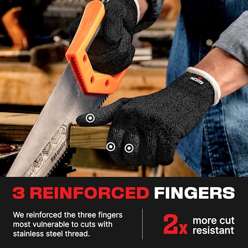 NoCry Cut Resistant Work Gloves for Women and Men, with Reinforced Fingers; Comfortable, 100% Food Grade Kitchen Cooking Hand Protection; Ambidextrous Safety Gear for Cutting; Level 5 Protection - Image 2