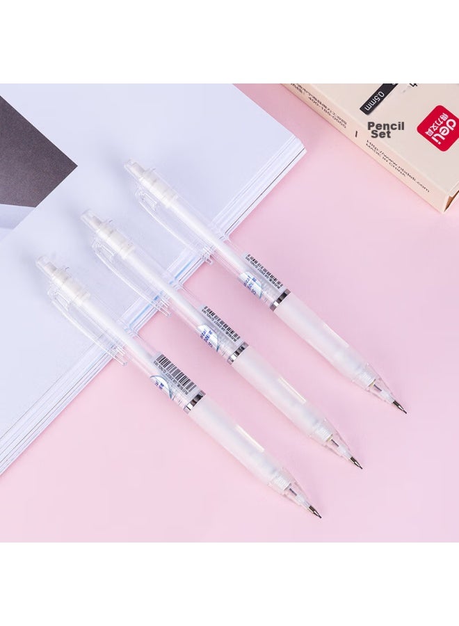 Deli 0.5mm Mechanical Pencil Set With Eraser Tip, Suitable For Student Exams And Handwriting Practice, 33156 White - Image 3