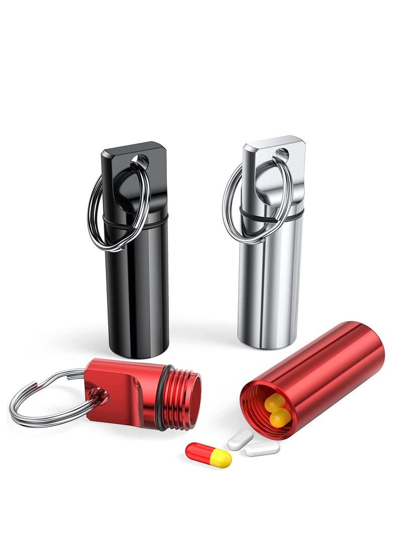 SOLARAE Small Pill Boxes Organiser Metal Pill Boxes Travel Pocket Pill Case Round Keyring Pill Holder Waterproof Capsules Portable Pill Container for Outdoor Travel - Image 1