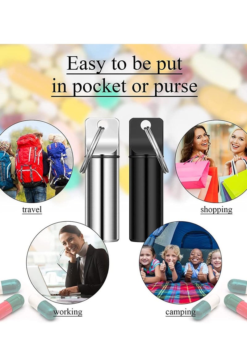 SOLARAE Small Pill Boxes Organiser Metal Pill Boxes Travel Pocket Pill Case Round Keyring Pill Holder Waterproof Capsules Portable Pill Container for Outdoor Travel - Image 5