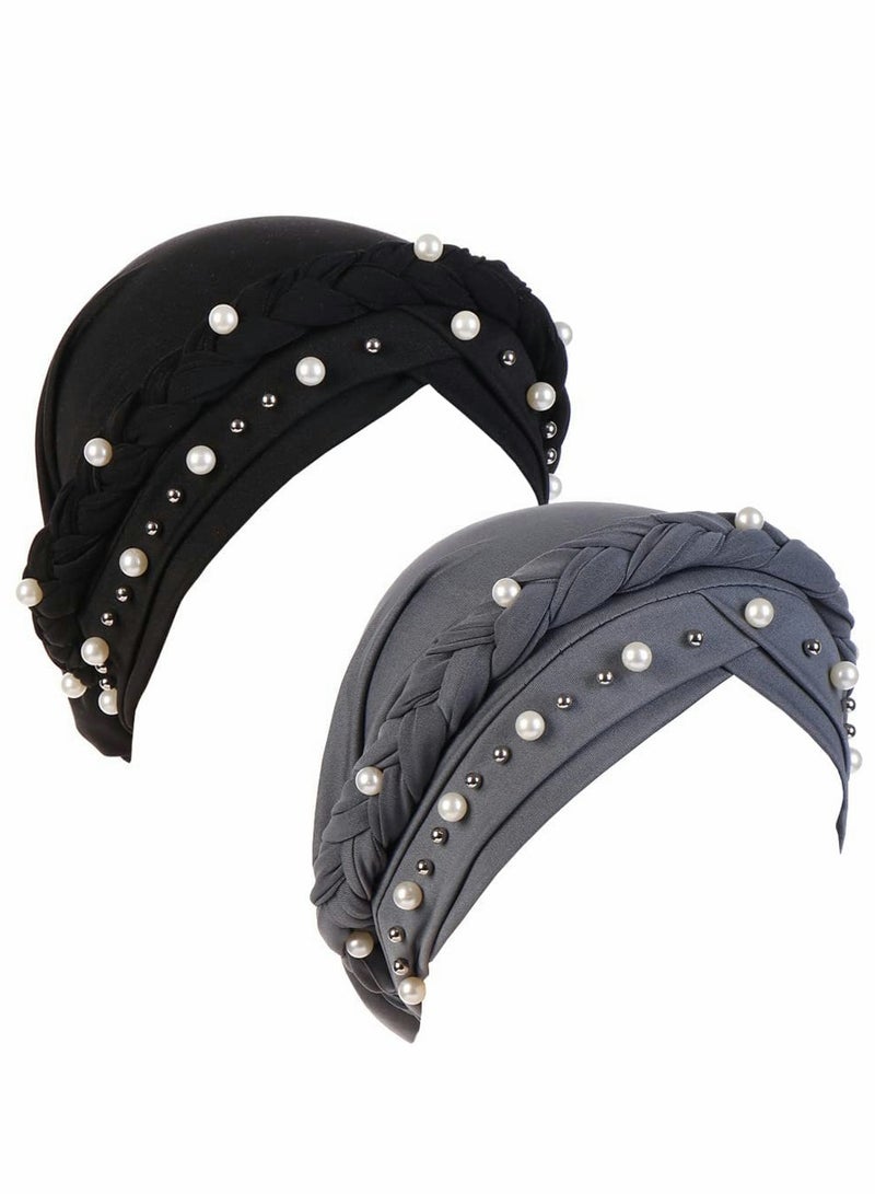 Excefore قبعة باندانا مزينة بالخرز للنساء، وشاح رأس باندانا للنساء، قبعة باندانا لعلاج السرطان، 2 قطعة - Image 1