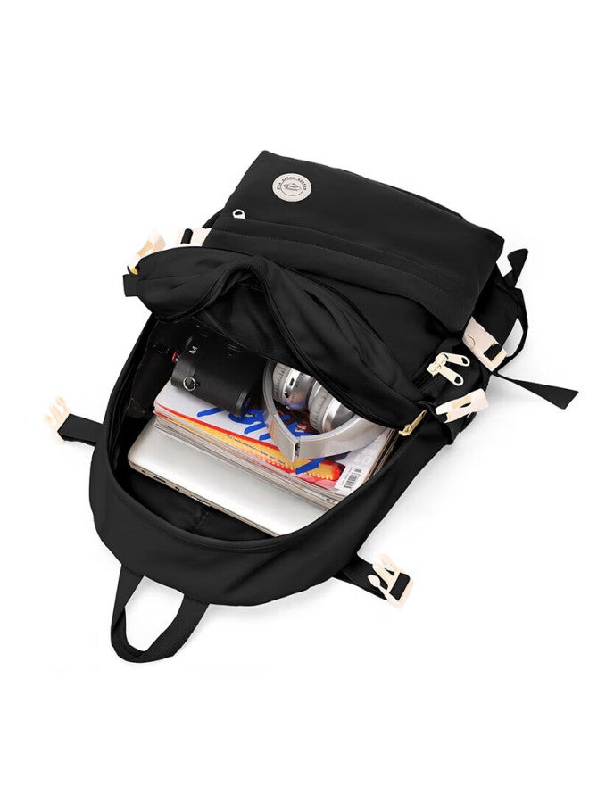 Landcase Backpack, Korean Style, Large Capacity For Primary School Students, Double Shoulder Bag For Girls, High School And Middle School Students, Campus Backpack, 1608 Black - Image 2