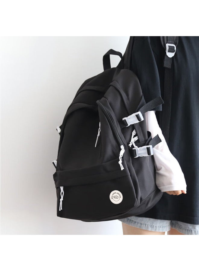 Landcase Backpack, Korean Style, Large Capacity For Primary School Students, Double Shoulder Bag For Girls, High School And Middle School Students, Campus Backpack, 1608 Black - Image 1