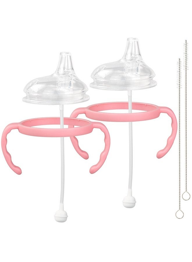 CHUBBIEE Sippy Cup Soft Spout Conversion Kit for Comotomo Baby Bottles, Transition Sippy Cup Bundle Fits Comotomo, Sippy Spout Nipples Weighted Straw, Bottle Handles and Cleaning Brush, Pink, 2 Pack - Image 1