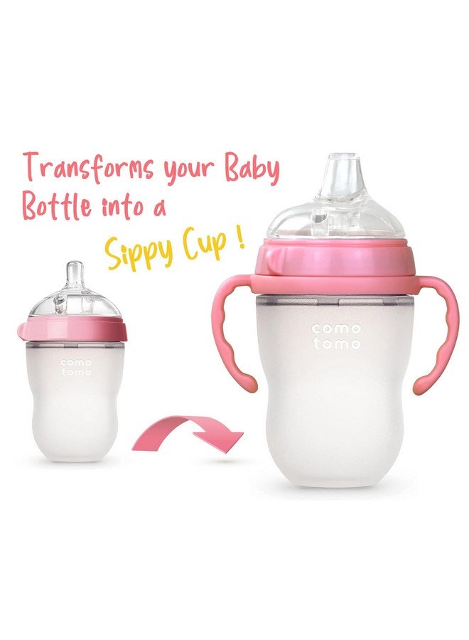 CHUBBIEE Sippy Cup Soft Spout Conversion Kit for Comotomo Baby Bottles, Transition Sippy Cup Bundle Fits Comotomo, Sippy Spout Nipples Weighted Straw, Bottle Handles and Cleaning Brush, Pink, 2 Pack - Image 3
